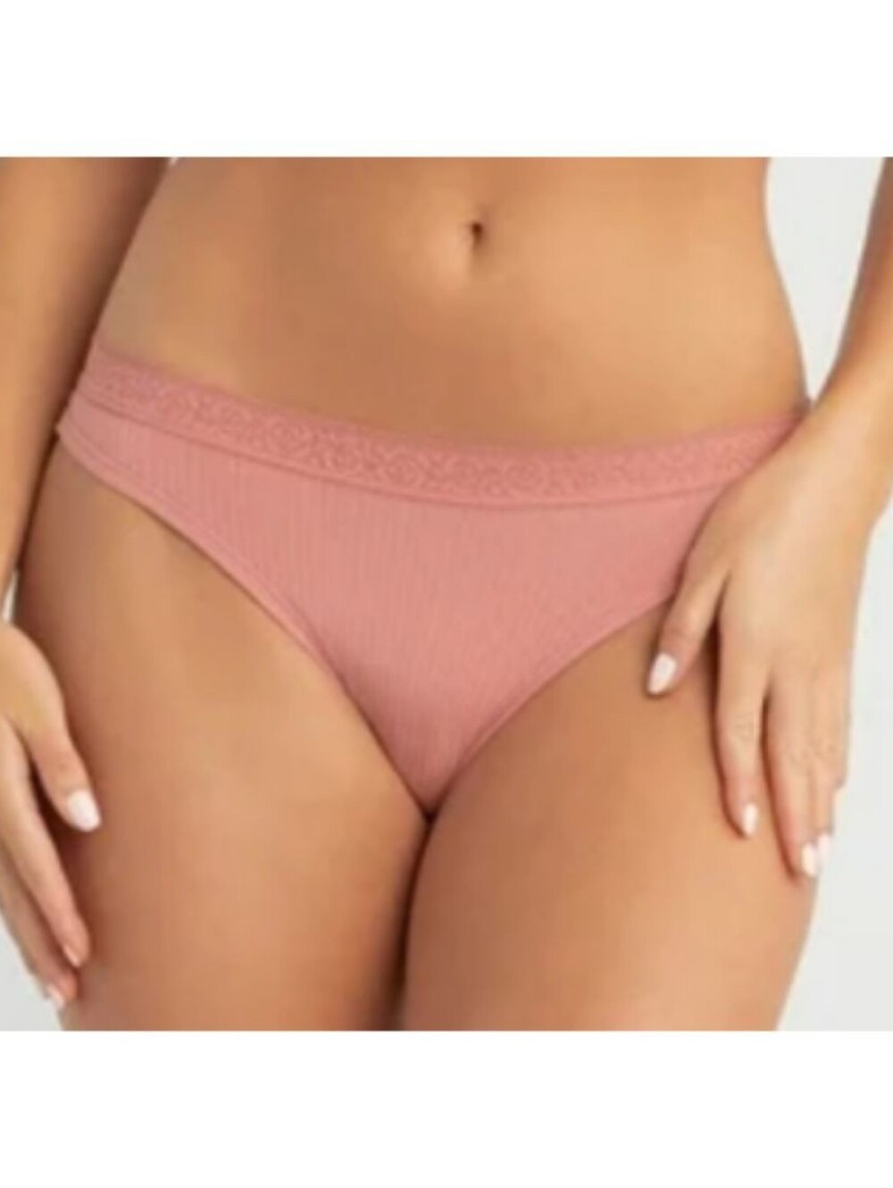 2 Pack Jessica Simpson Ribbed Lace-Trim Thong in Mauve Pink and Ivory